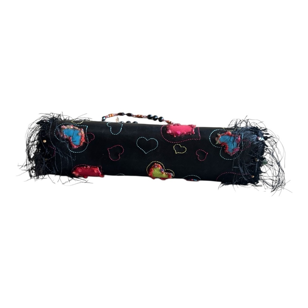 Rare! Vintage Mary Frances Black Shoulder Bag Beaded Colorful Heart Accents - Picture 6 of 17